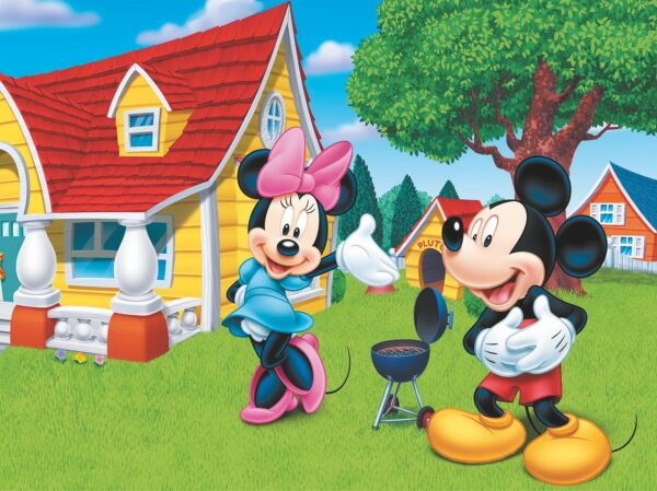 Set masuta cu 2 scaune pentru copii, lemn masiv pin, Mickey gratar , 48x63x45 cm