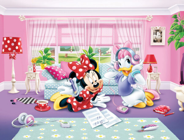 Set masuta cu 2 scaune pentru copii, lemn masiv pin, Minnie si Daisy, 48x63x45 cm