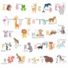 Set masuta cu 2 scaune pentru copii, lemn masiv pin, Alfabet, 48x63x45 cm