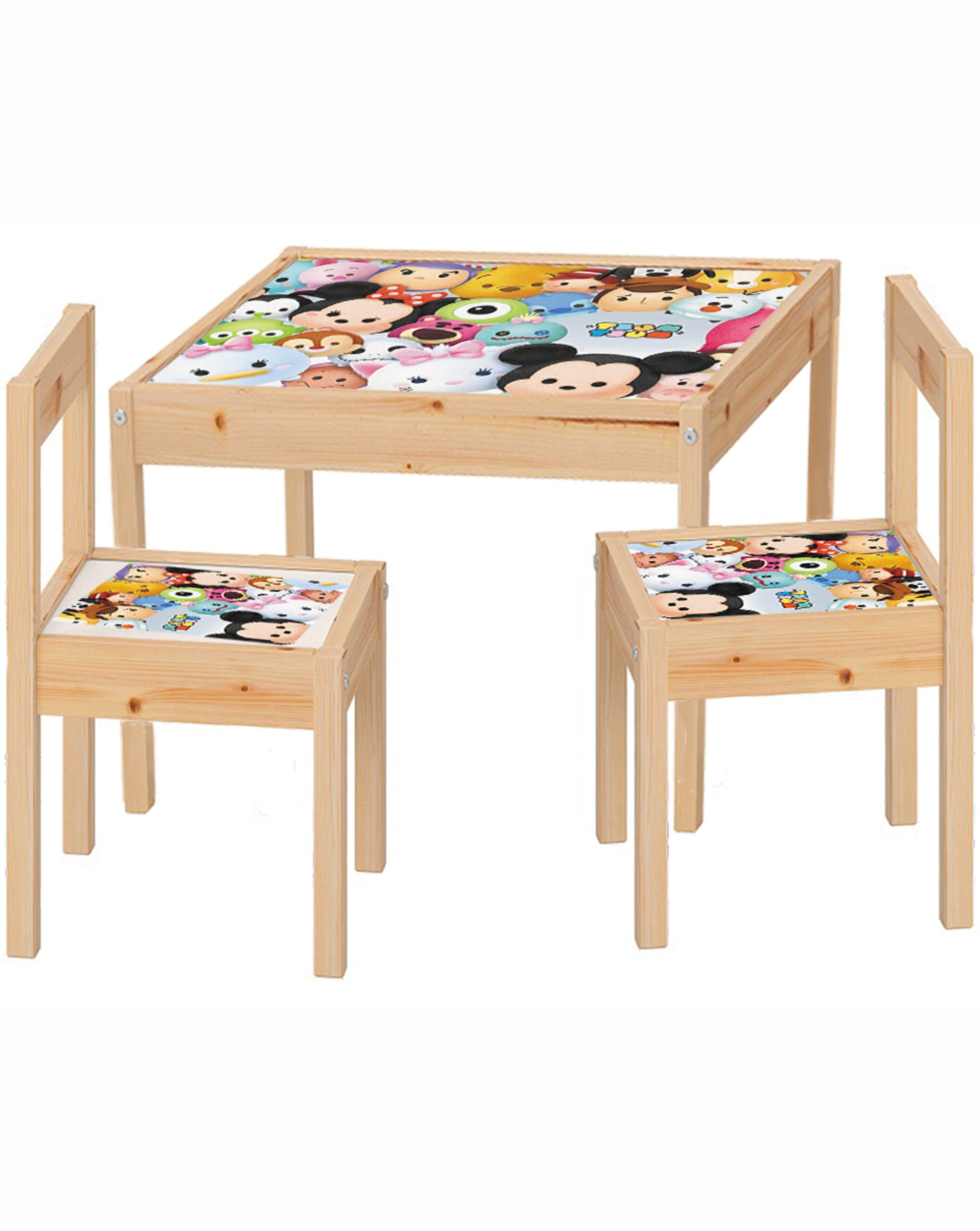Set masuta cu 2 scaune pentru copii, lemn masiv pin, Tsum-tsum , 48x63x45 cm