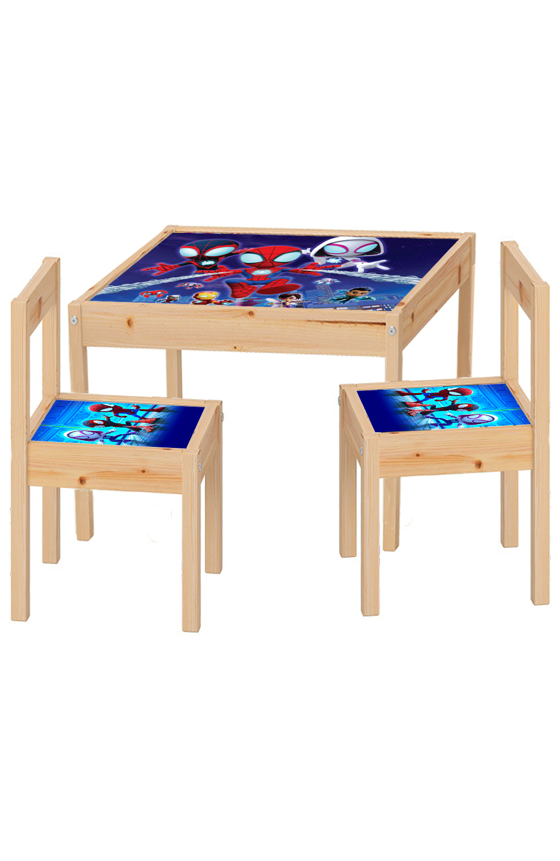 Set masuta cu 2 scaune pentru copii, lemn masiv pin, Spidey , 48x63x45 cm